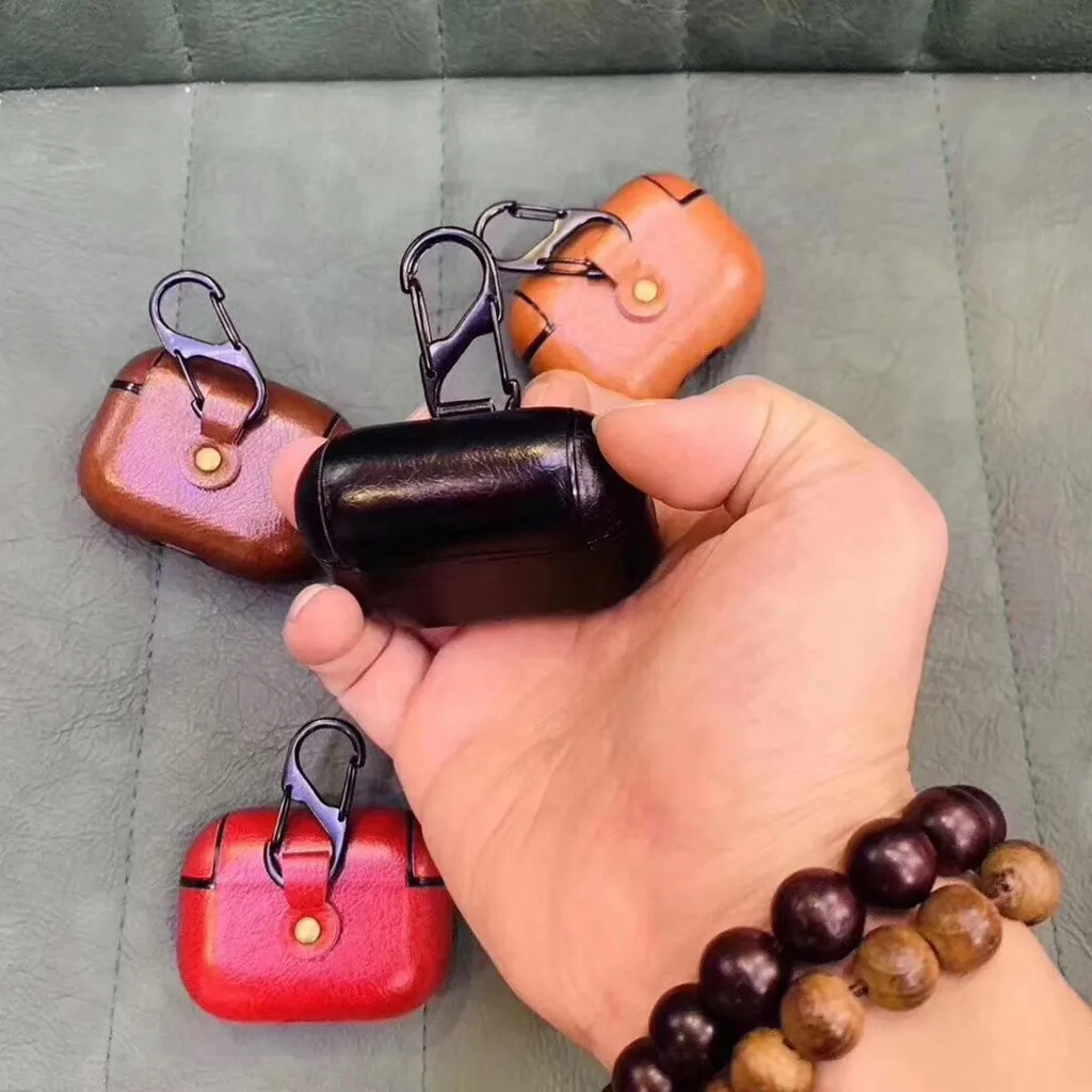 Беспроводной зарядный чехол для AirPods Pro 2019 кожаный защитный с кольцом держателем