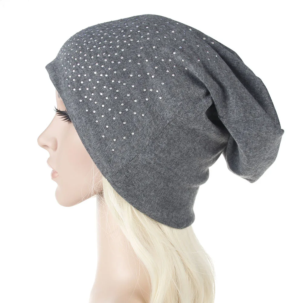 Модные зимние женские шапки с жемчугом одноцветные бини мягкие теплые хлопковые