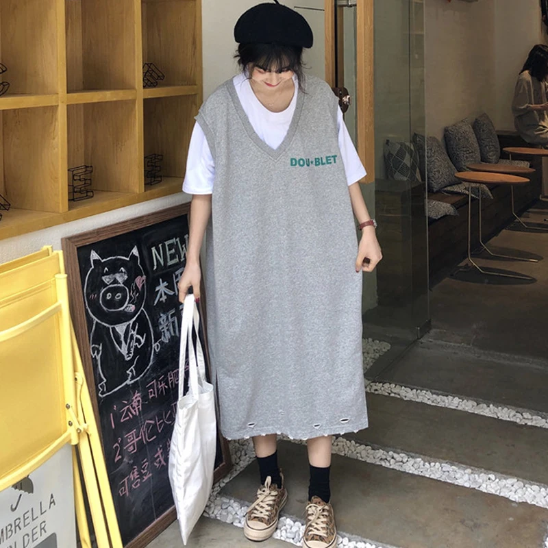 

Середины Длина Облегающая майка и юбка в студенческом стиле; Большие Размеры 200 Jin жира мм Лето корейский стиль Свободное платье для похуден...