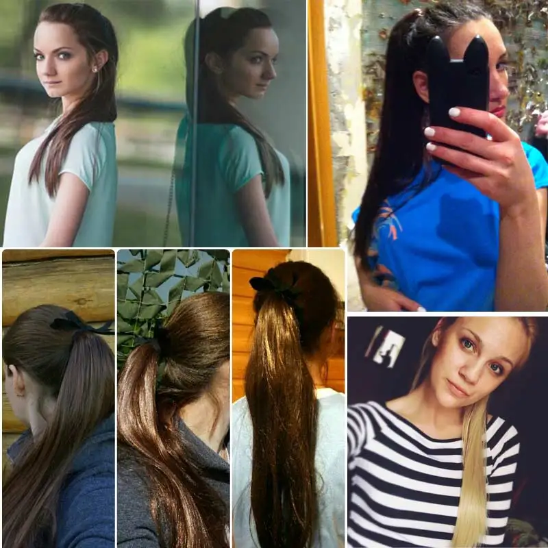 

32 150g Inch Long Synthetic Hair High Temperature Fiber Straight Hair With Ponytail Fake Hair Chip-in Hair Extensions Pony Tail