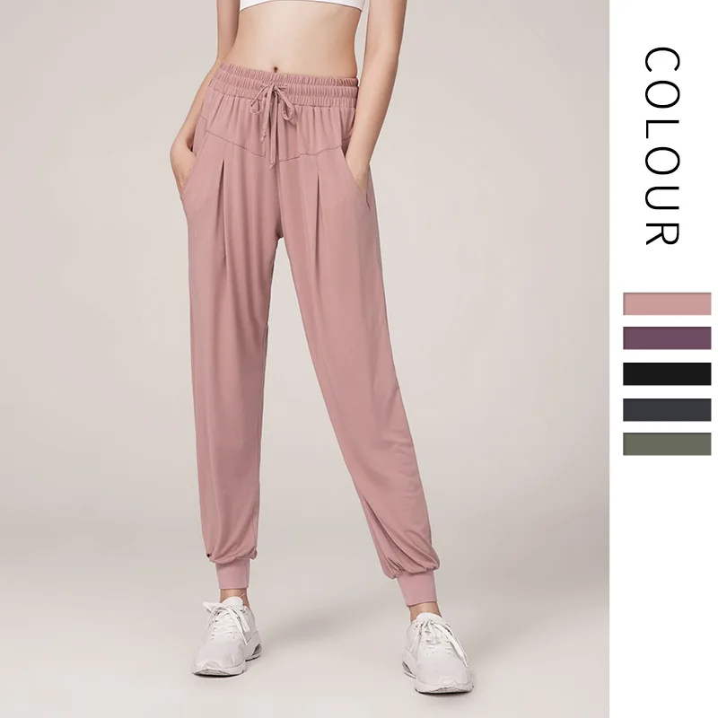 

Quick-drying loose slimming sports pants women's trousers running fitness solid color pocket high waist leisure yoga pants