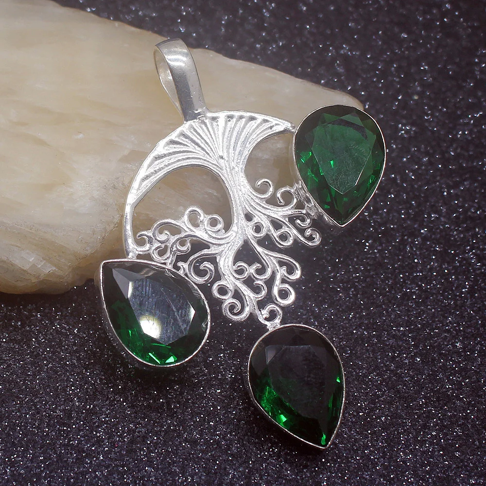 Новое поступление, блестящее серебряное ожерелье с подвеской GreenTopaz 58 мм HD567