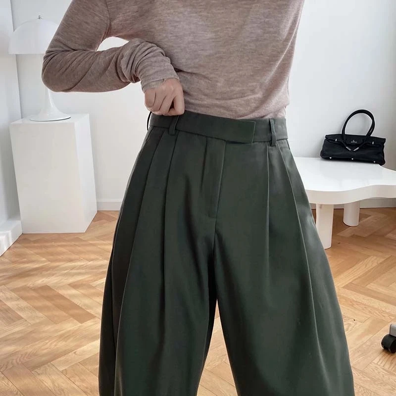 

Women Wide Leg Cigarette Suits Trousers 2020 Autumn Femme High Waist Straight Pants Casual Office Business Bottom