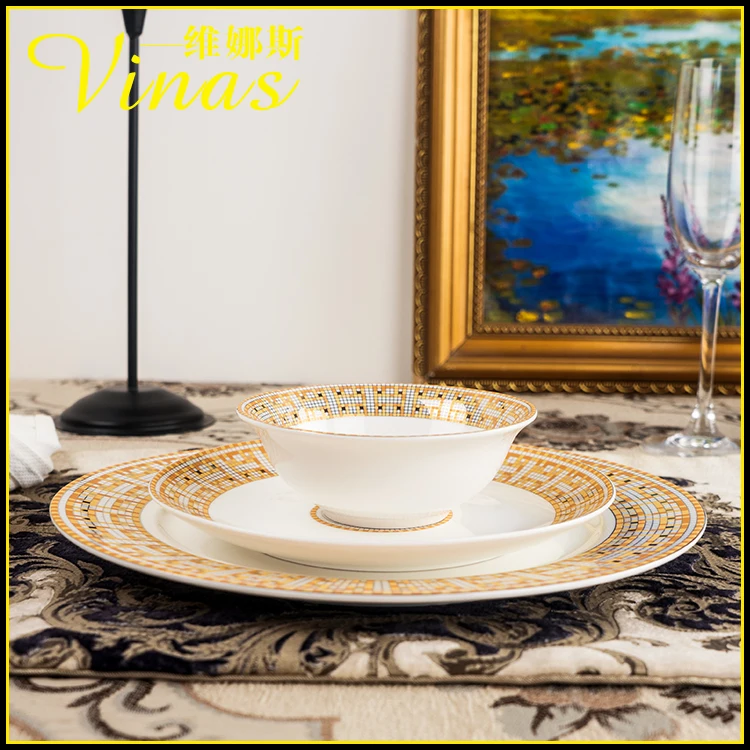 Европейский стиль керамический набор посуды Золотая инкрустация фарфоровая