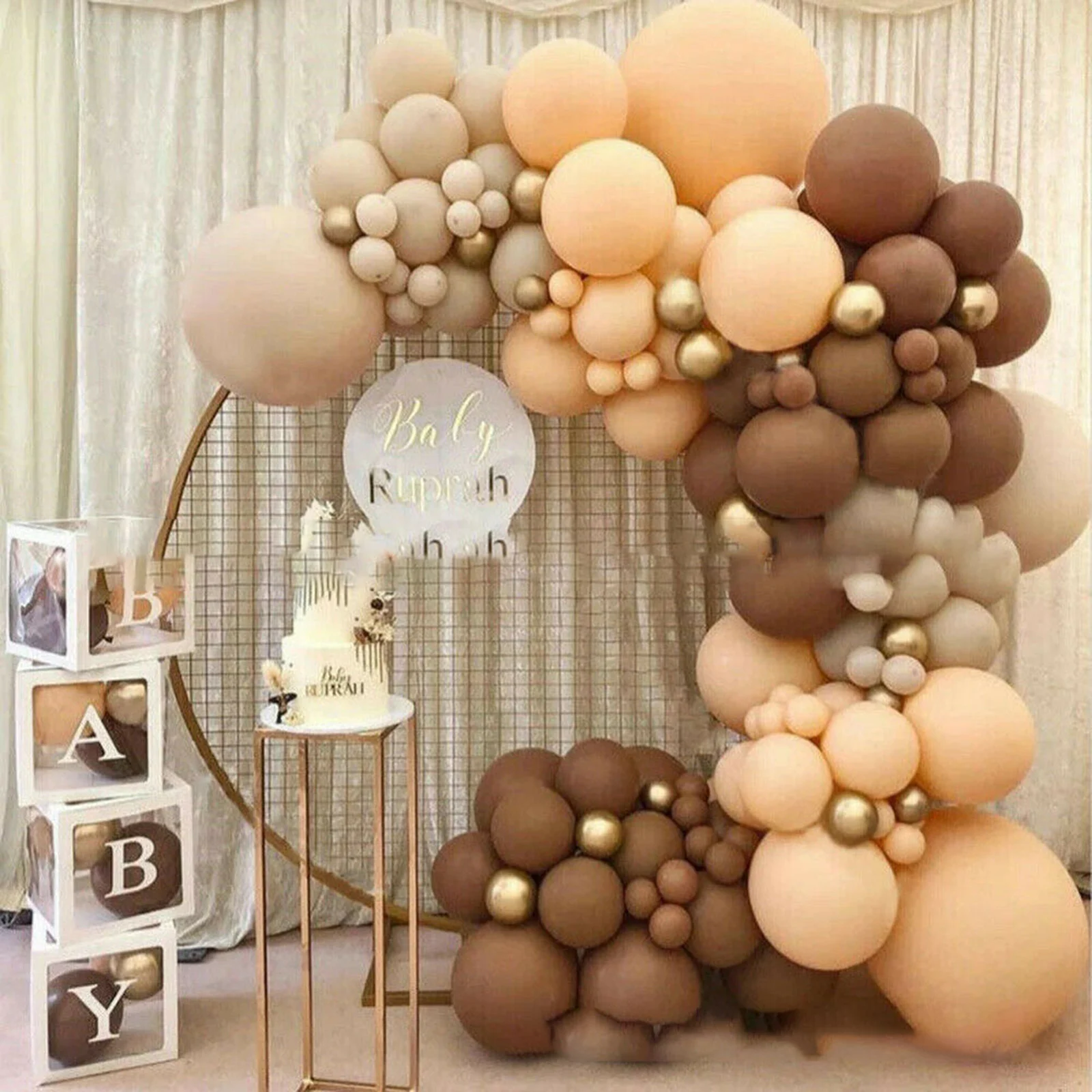

Гирлянда с воздушными шарами в стиле ретро, кофейный крем, персиковые шары, набор латексных шаров для украшения свадьбы, дня рождения, вечер...