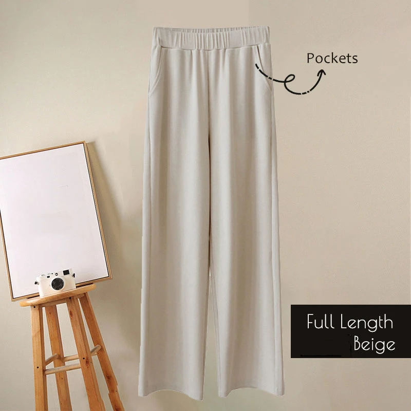 

Мягкие удобные женские брюки, новинка 2021, повседневные летние брюки-Слаксы с высокой талией, женские длинные брюки из ледяного шелка, женски...