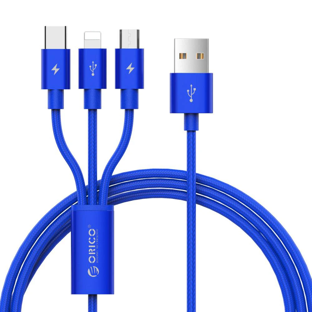 ORICO USB кабель для iPhone 7 6 6 S 5 5S зарядное устройство освещение Тип C Micro USB кабель 3 в 1 кабель для мобильного телефона - Цвет: Синий