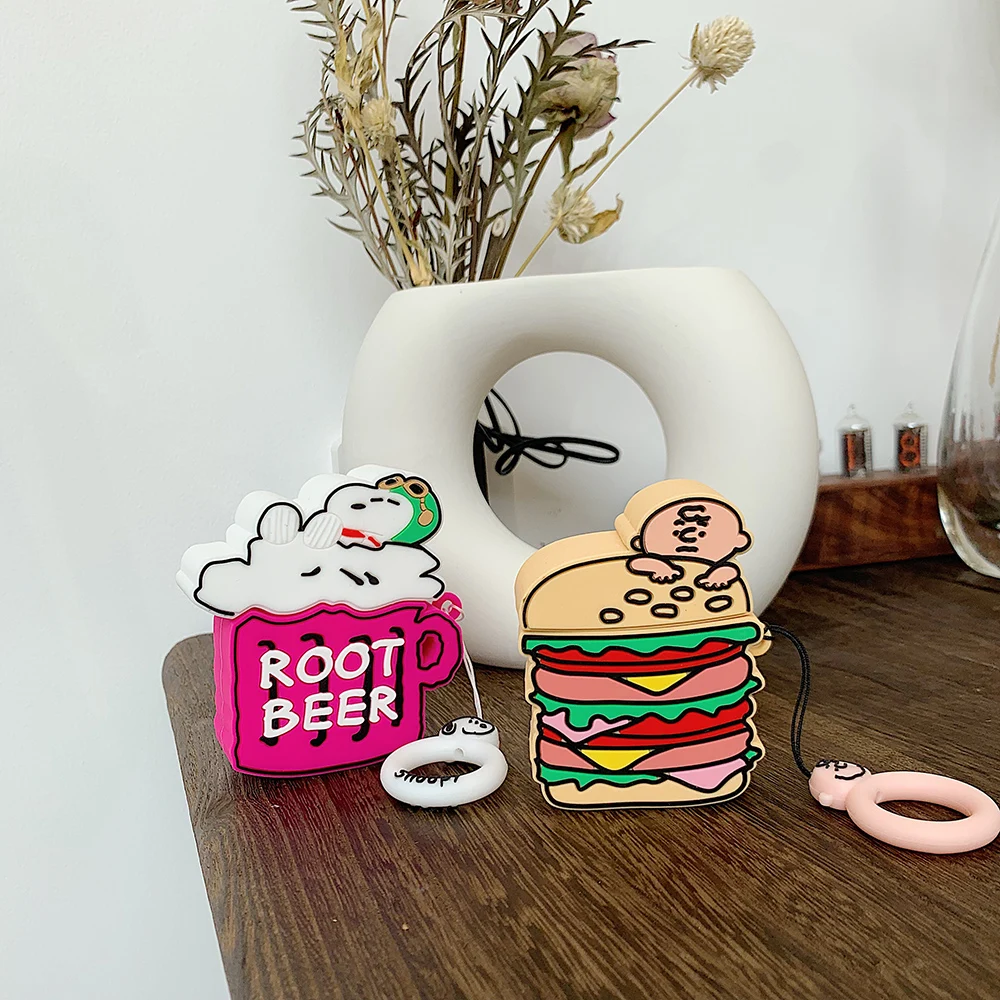 Силиконовый чехол для наушников Apple AirPods с милым 3D изображением гамбургера Шарли пива Snoopy