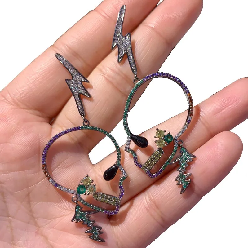 

High Quality S925 Ear Needle Punk Skull Earring For Women Unusual Personality Statement Earrings Fashion Jewelry 2021