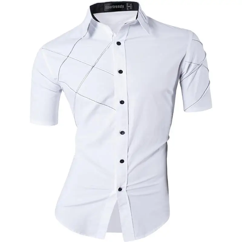 JZS059-White Sportrendy, мужские рубашки, повседневные, модные, короткий рукав, летние, облегающие, с драконом, стильные, с принтом таттон, JZS056 - Цвет: JZS059-White