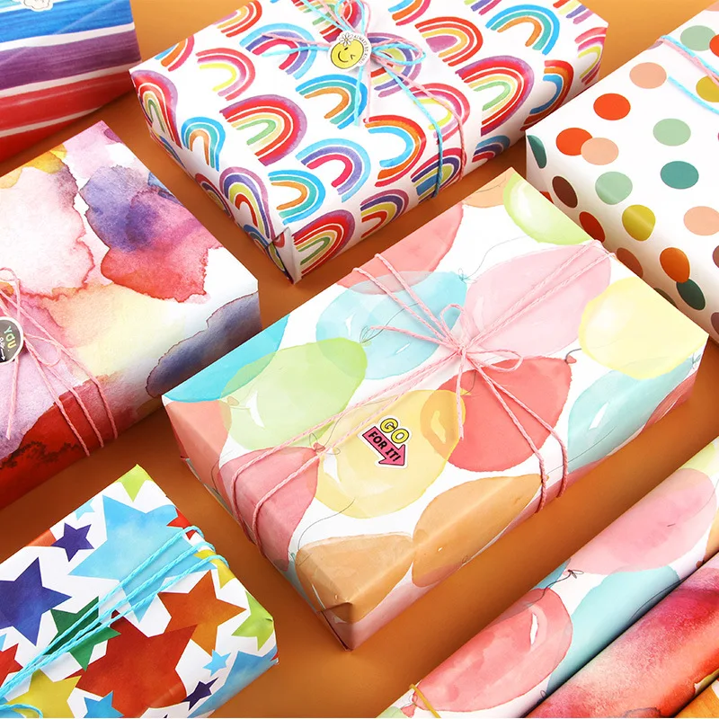 

20PCS Arts And Crafts Gift Wrapping Paper Colorful Cartoon Birthday Packaging Materials Balloon Rainbow Pattern Paper Wholesale