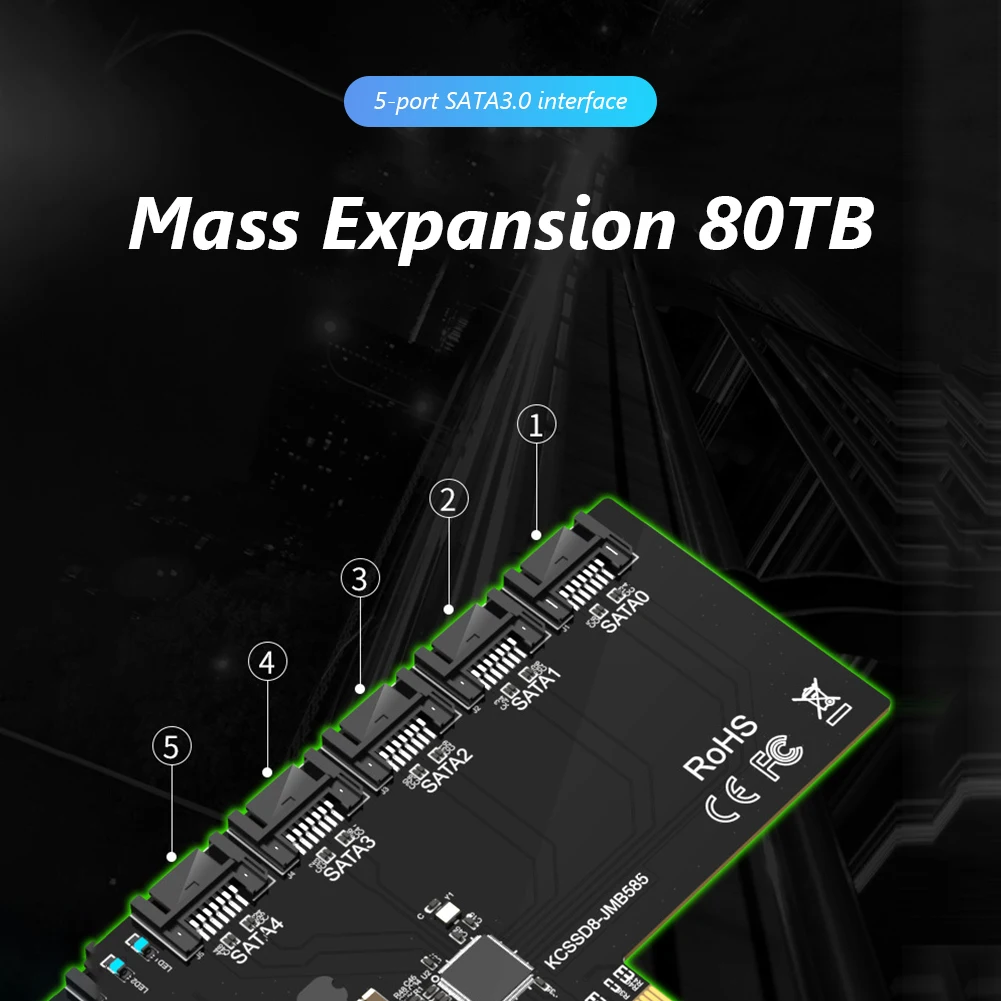 Интерфейс PCIE к 5-портовой плате расширения SATA3.0 CI-E X4/X8/X16 высокоскоростному