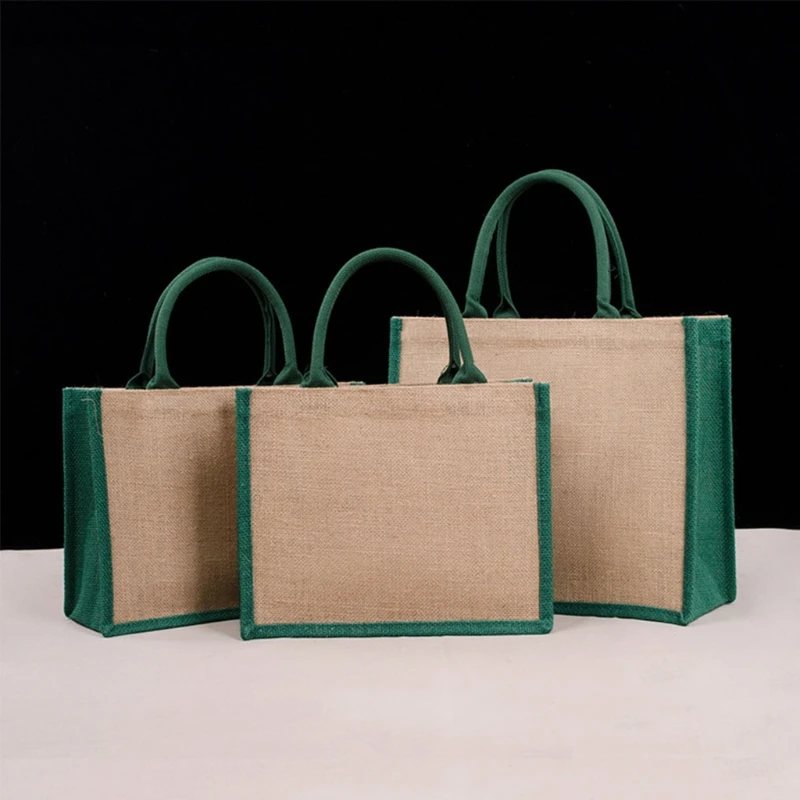 Женская Джутовая сумка большая многоразовая продуктовая с ручками для покупок