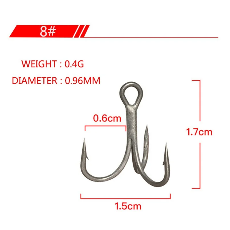 

60pcs/lot Triple Anchor Hooks With Bold Reinforcement 4#6#8#10# Fishing Luya Fake Bait Hooks