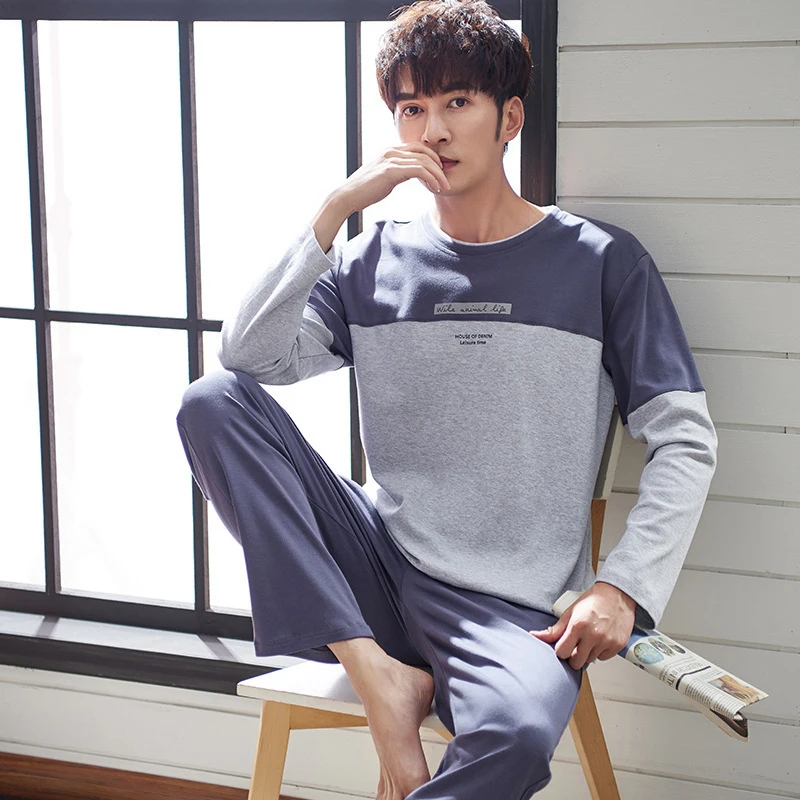 Зимние хлопковые пижамы для мужчин с принтом букв пижама homme повседневные