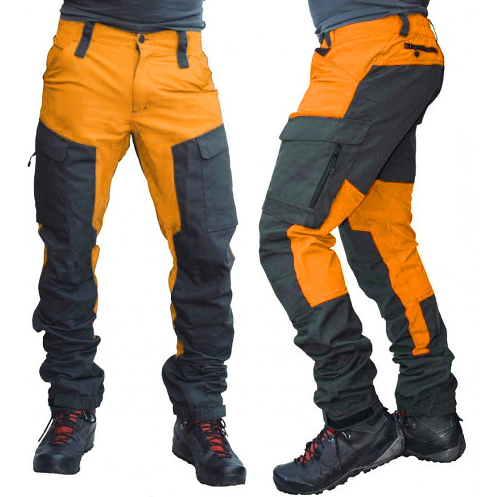 

Men Fashion Color Block Multi Pockets Sports Long Cargo Pants Work Trousers Men's Tactical Work Out Quick Dry Pants