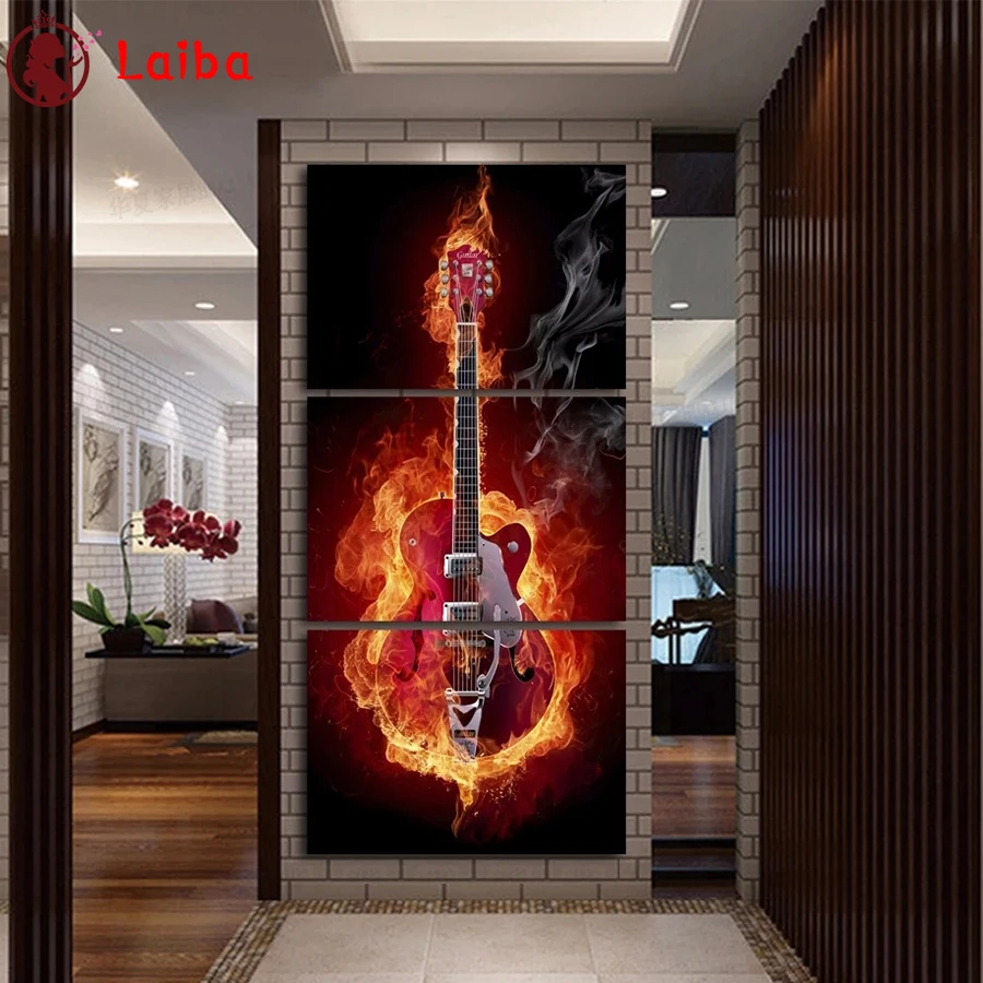 

Diamond Painting Modern abstract art guitar flame 5d Cross Stitch Diamond Embroidery Mosaic Gift Home Decor picture 3pcs