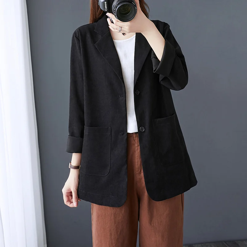 

Oversized Loose Women Tailored Coats Solid V-Neck Pocket Casuan All Match Office Lady Blazers Tops