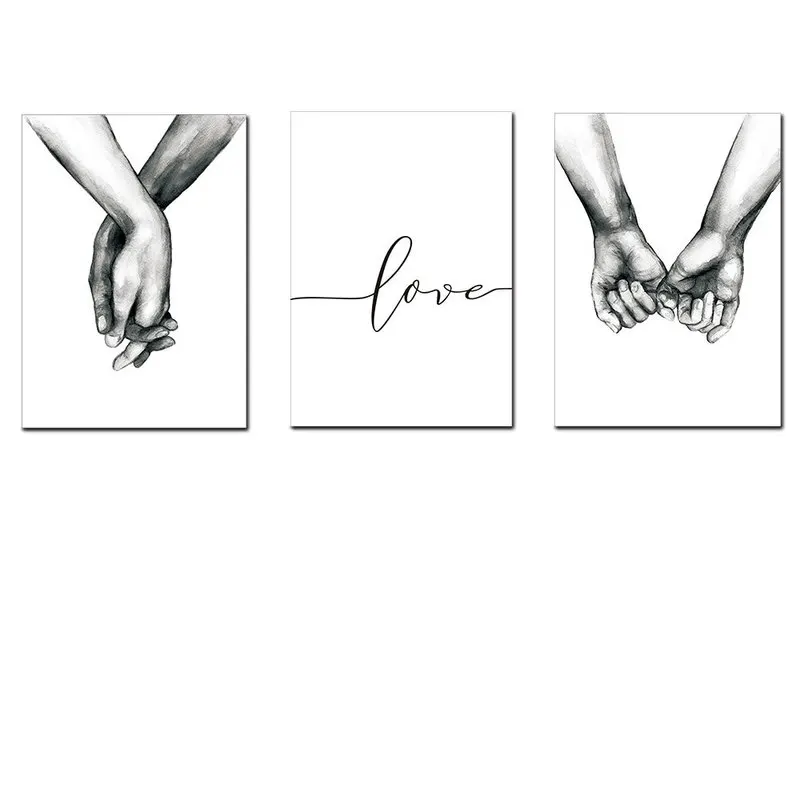 Nordic Poster Black and White Holding Hands Canvas Prints Lover Quote Wall Pictures for Living Room Abstract Minimalist Decor | Дом и сад
