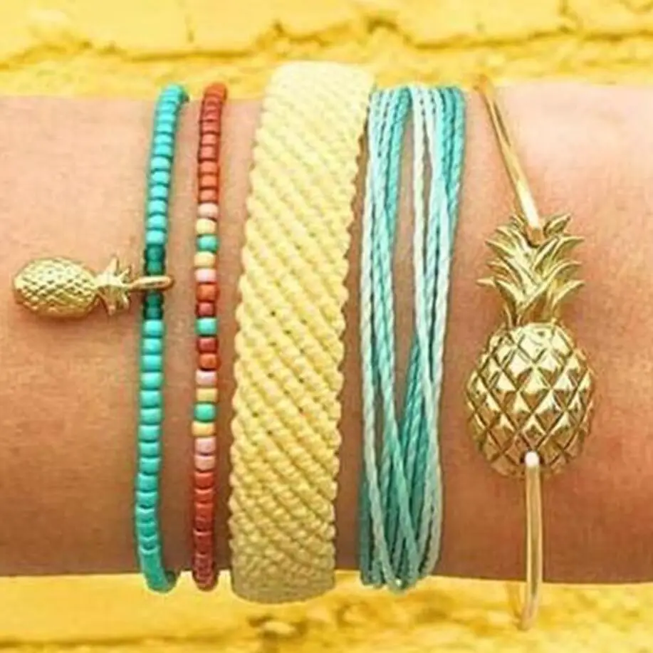 Gold color Bohemian Handmade 4 layers leaf bull head Bracelet Sets Women 2019 New Rope Chain Bracelets Retro Jewelry Accessories | Украшения