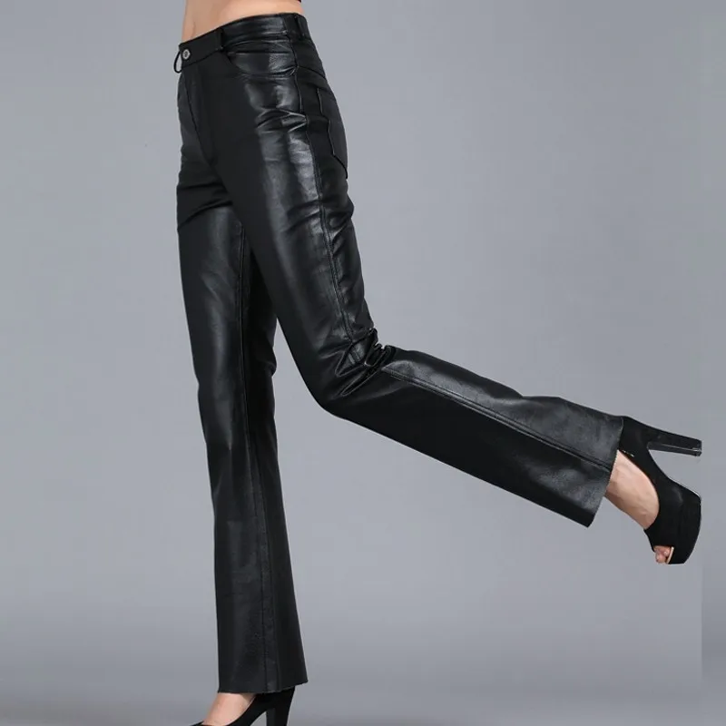 Новинка 2020 элегантные женские облегающие брюки из натуральной кожи размера плюс