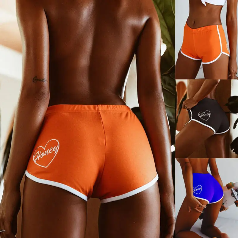 Женские шорты пуш ап для фитнеса элегантные мягкие с принтом сердечек облегающие