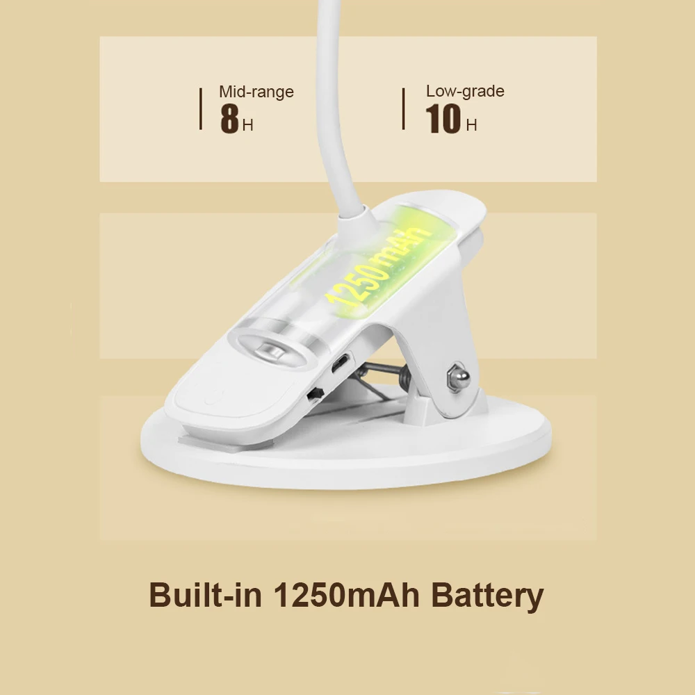 Настольная лампа с зажимом 1250 мА/ч перезаряжаемый светодиодный светильник