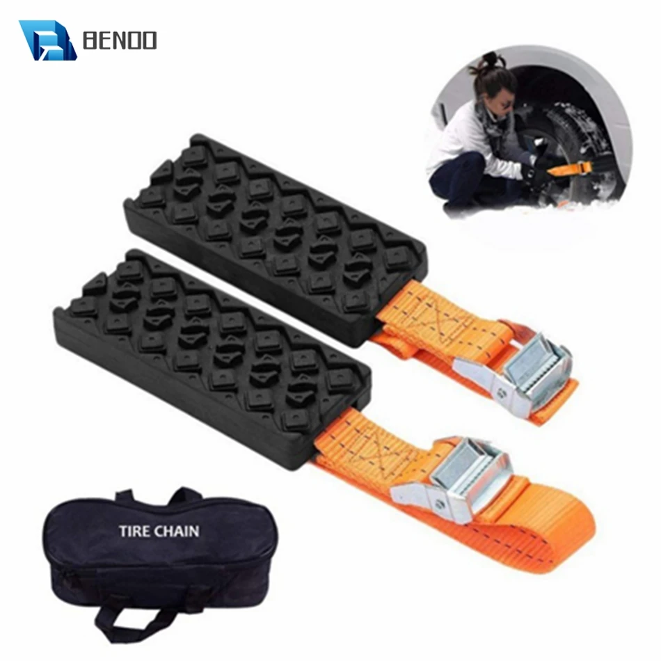 BENOO 1/2/4PCS Durable PU Anti-Skid Car Tire Traction Blocks With Bag Emergency Snow Mud Sand Tire Chain Straps For Snow Mud Ice