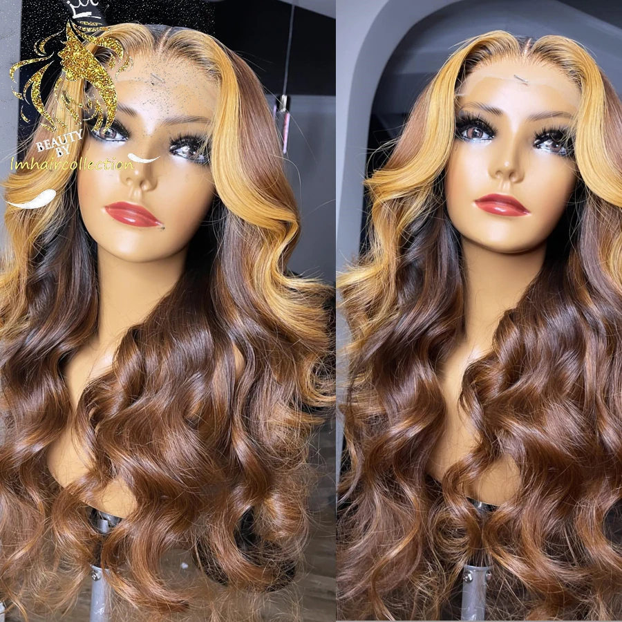 

Парик из натуральных человеческих волос 13x4Lace, медовый светлый Омбре, парики из человеческих волос на сетке спереди, 180%, бразильские волосы, ...