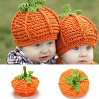 halloween cute toddler children pumpkin knitted hat boys and girls autumn and winter warm crochet hat cute wool ball cap