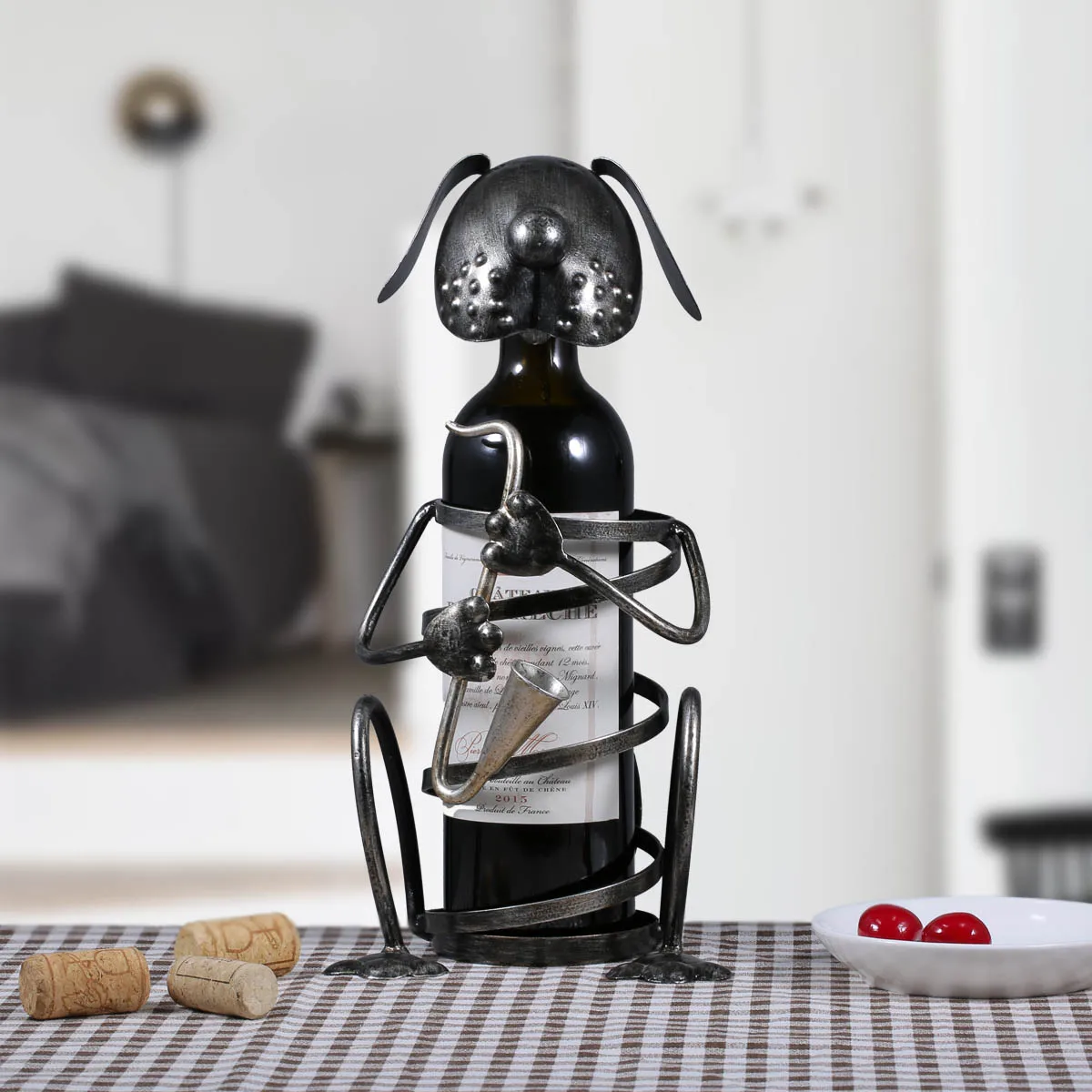 

Винная стойка с саксофоном, железная фигурка животного, искусственная музыка, стильная скульптура, Винная стойка, украшение для дома, интер...