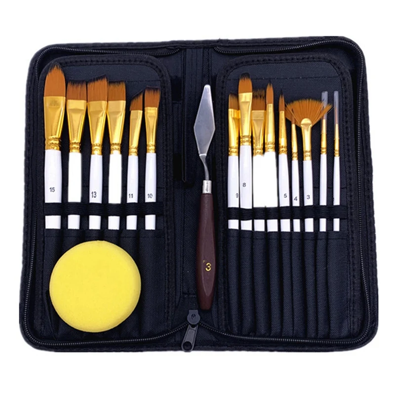 

Paint Brushes Set of 15-Artist Brushes with Painting Knife, Sponge and Color Palette,for Acrylic,Watercolor