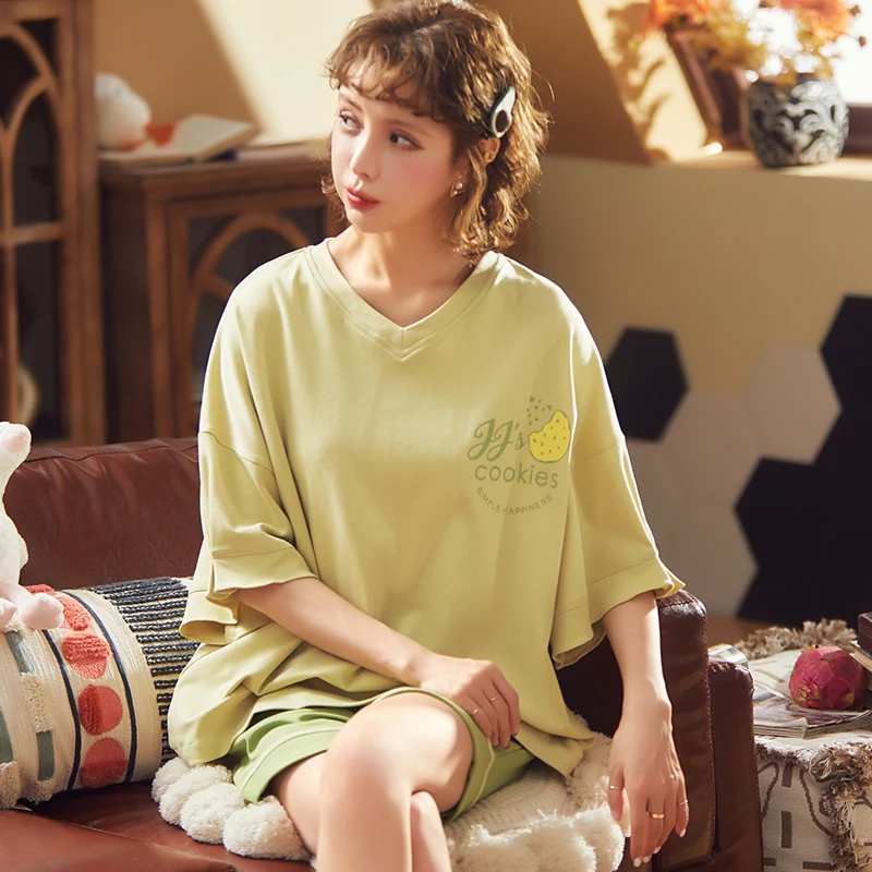 Женская свободная Пижама BZEL повседневная зеленая пижама больших размеров с