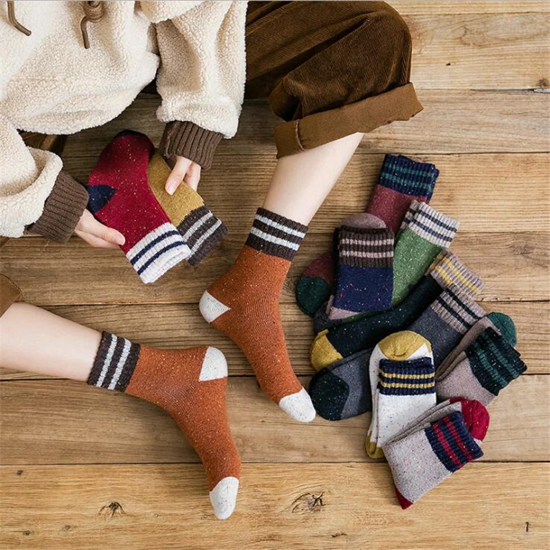 

Thick Terry Wool Socks Women For Autumn And Winter with Striped Dotted Yarn Warm Christmas Socks