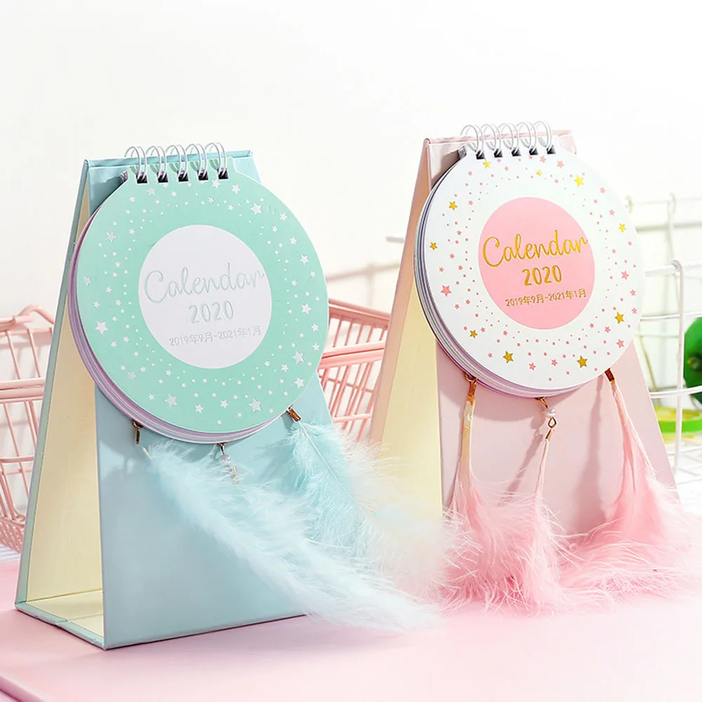 Креативный Настольный календарь с перьями милый планировщик записей ежедневный