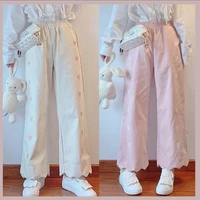 houzhou harajuku kawaii japan style pants women cute elastic waist casual beige trousers soft girl oversize autumn loose pants