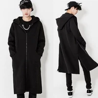 mens coat autumn winter style long style plus velvet thickened cardigan mens windbreaker hoodie youth casual large size dark
