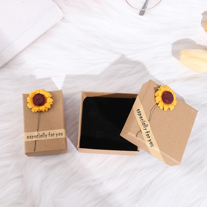 

Sunflower Gift Jewelry Box Brooch Necklace Earrings Ring Kraft Paper Gift Box Holiday Gift Packaging