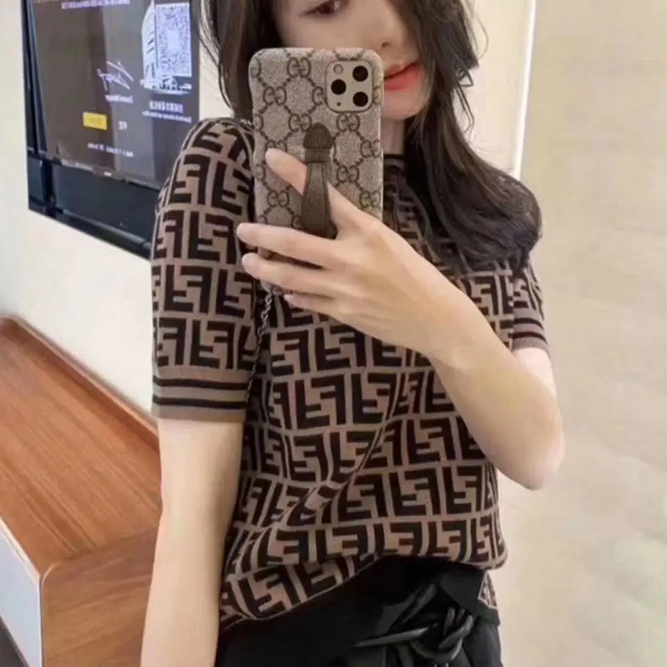 

2021 Spring And Summer New Letter Short-Sleeved T-shirt Stretch Knit Top Ladies Pullover Sweater Casual Short Sleeves