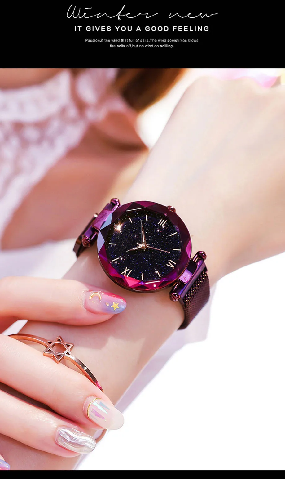 Женские кварцевые наручные часы с большим циферблатом сетчатым магнитом и