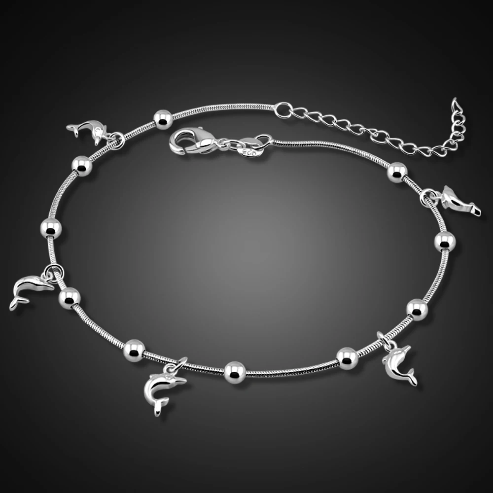 Женский браслет на ногу из серебра 100% пробы с дельфином|Анклеты| |