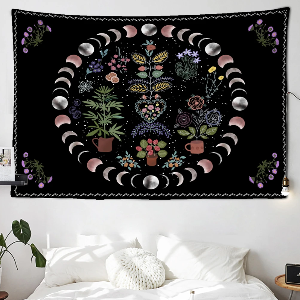 

Boho Psychedelic Moon Starry Tapestry Flower Wall Hanging Room Sky Carpet Dorm Tapestries Art Home Decoration