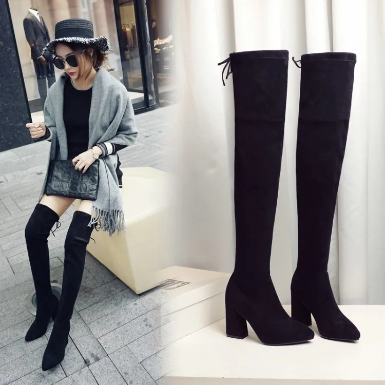 

Women Long Boots Woman Knee High Booties Ladies Shoes Platform Square Heel Leather Soft Zipper Woman Fashion Autumn 2021