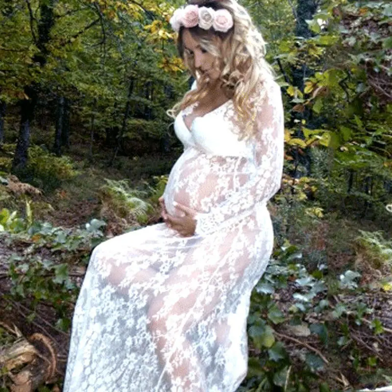 Летнее кружевное платье для беременных фотосъемки просвечивающее женщин с