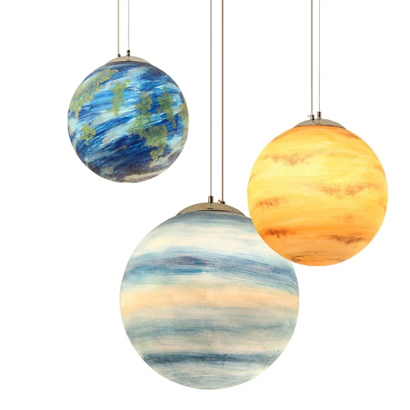 

Вселенная девять планет люстра Nordic Постмодернистский кофейный Бар Ресторан Смола круглая земля Луна подвесной светильник
