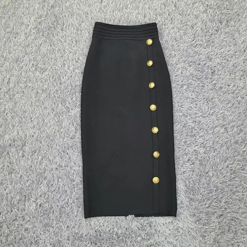 

Sale New Arrival Women Button Black Bodycon Bandage Skirt 2021 Designer High Waist High Street Party Club Pencil Skirt 75cm