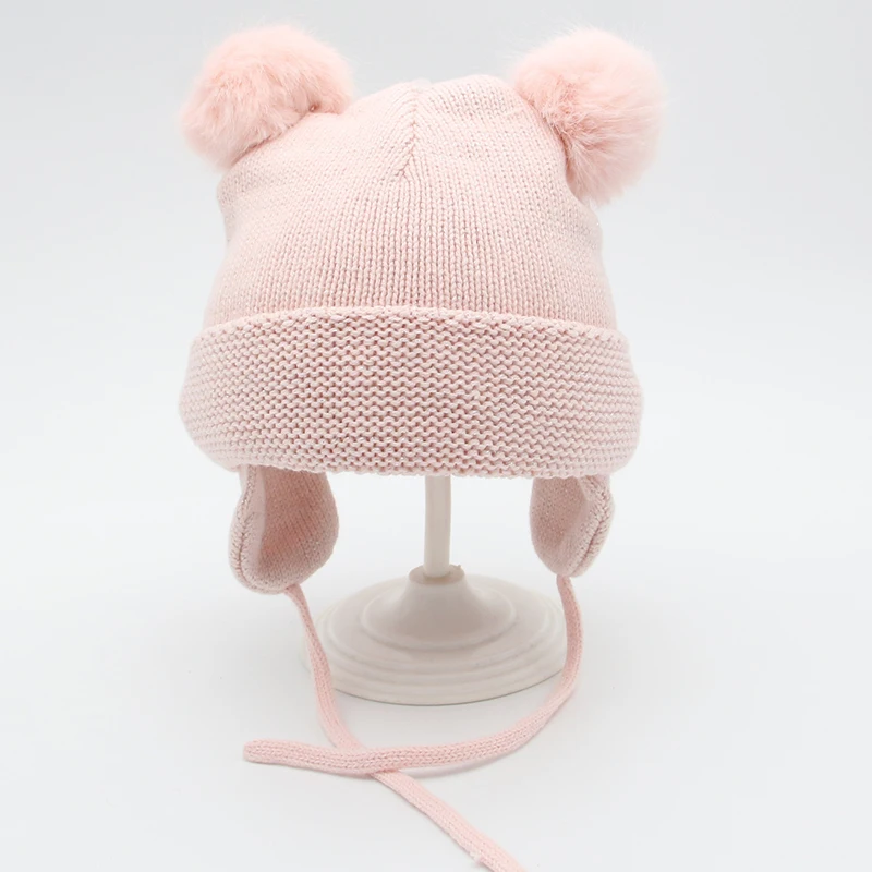 Детская зимняя детская шапка с помпонами из искусственного меха Шапка-бини