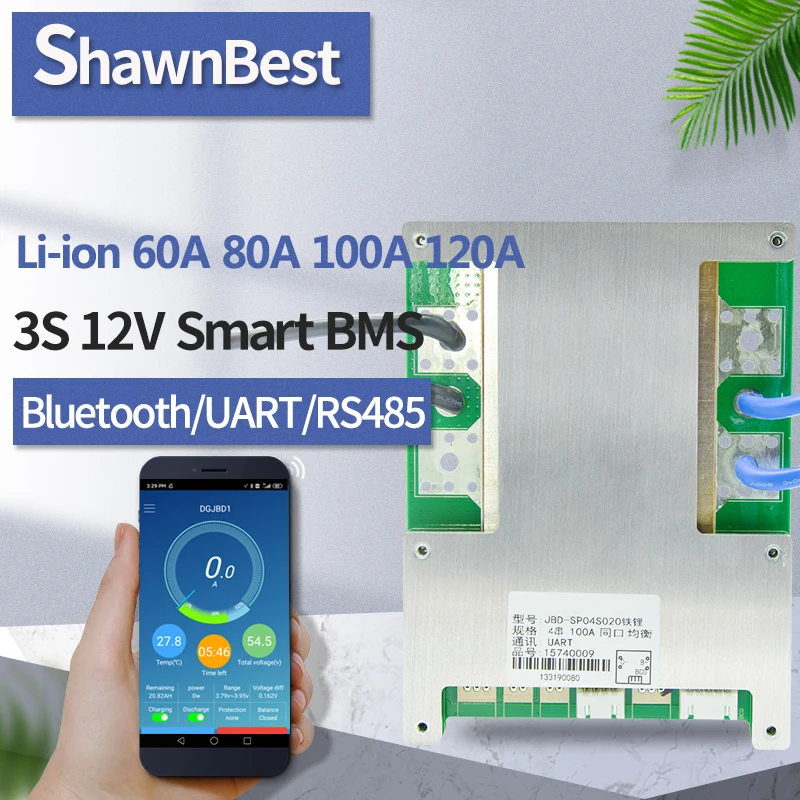 Bms 3s smart 60a 80a 100a 120a общий порт 12 В литиевая Защитная плата баланс высокий ток Bluetooth