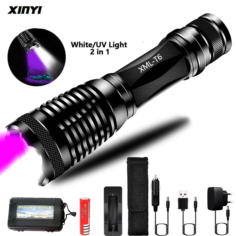 2in1 UV + белый светильник светодиодный вспышка Linternas фонарь 395nm Ультрафиолетовый