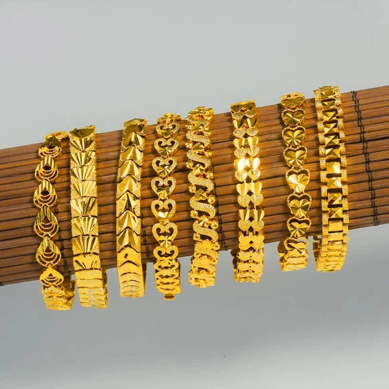 Позолоченные Браслеты Из Дубая 24 К браслет с сердцем любви женский шарм женская